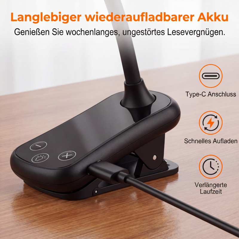 LED-Klemmleselampe mit 3 Farbtemperaturen