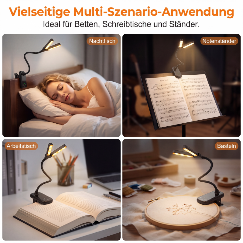 LED-Klemmleselampe mit 3 Farbtemperaturen