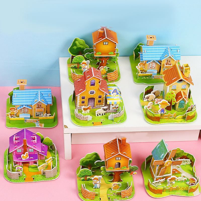 10 Stück 3D-Haus-Puzzles für Kinder