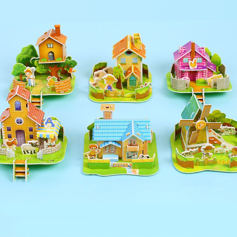 10 Stück 3D-Haus-Puzzles für Kinder