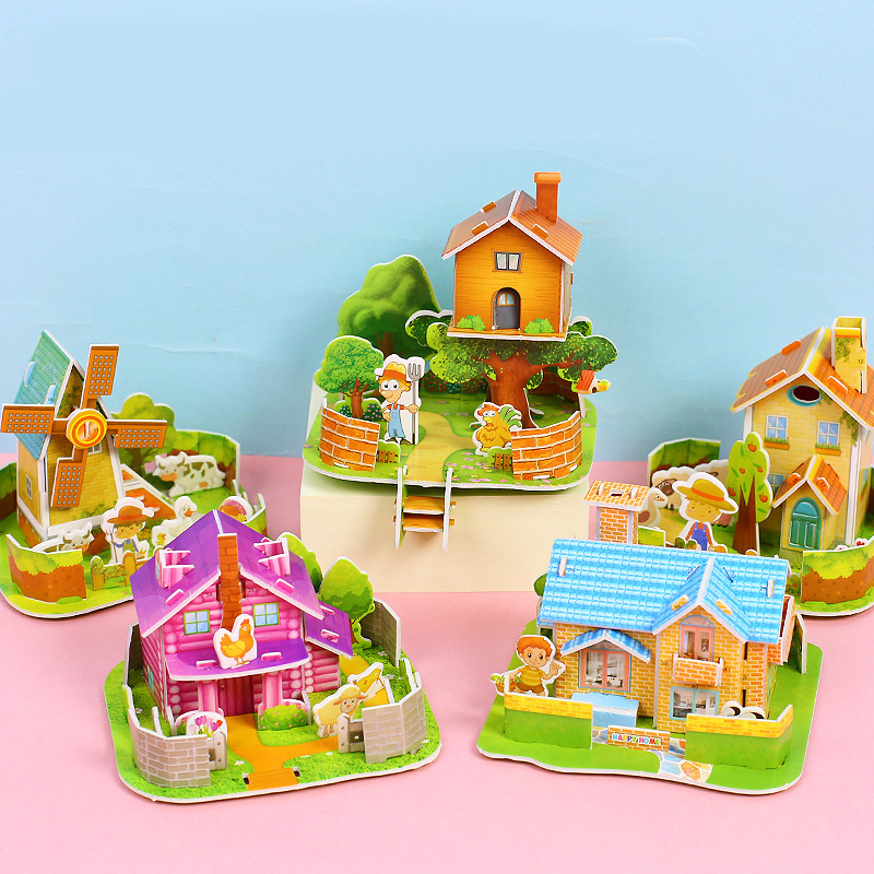 10 Stück 3D-Haus-Puzzles für Kinder