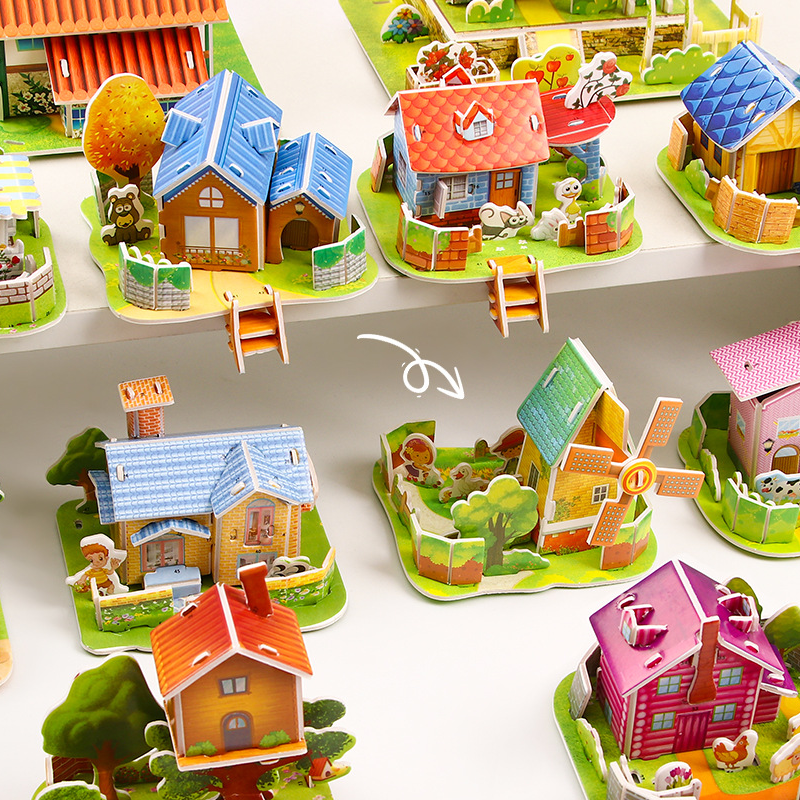 10 Stück 3D-Haus-Puzzles für Kinder