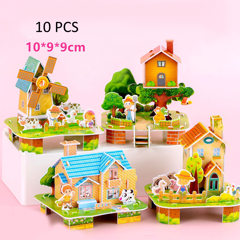 10 Stück 3D-Haus-Puzzles für Kinder