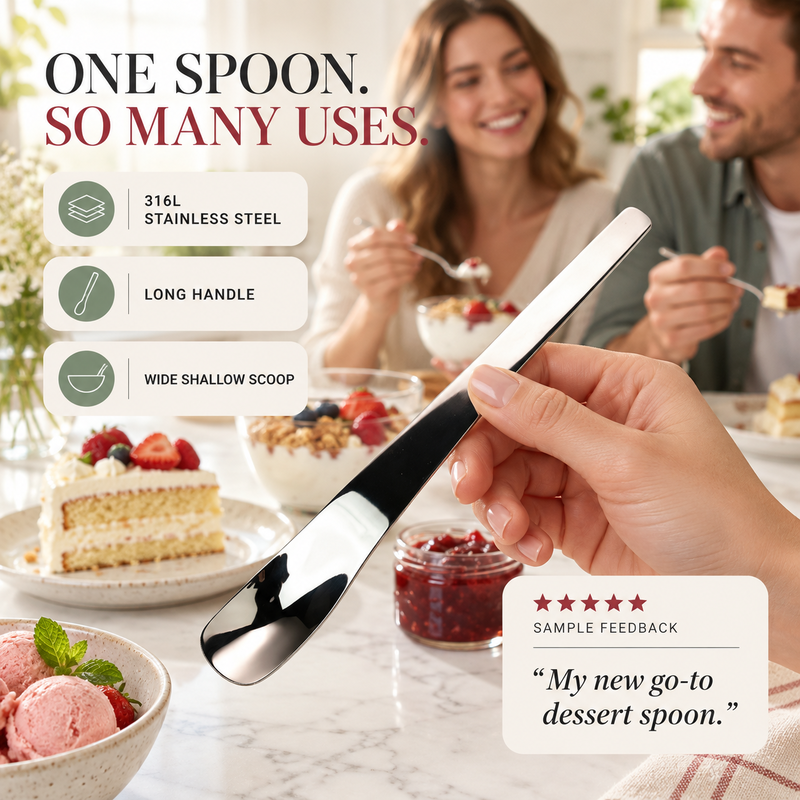 🥄 Dessertlöffel mit langem Stiel aus Edelstahl 316L