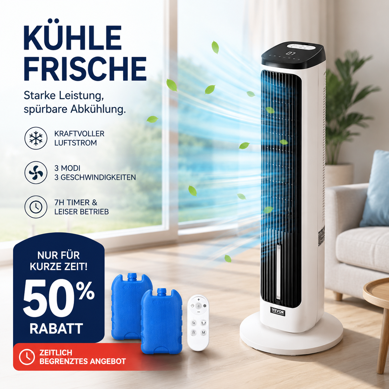 Tragbarer USB-Turmventilator mit 3 Geschwindigkeitsstufen