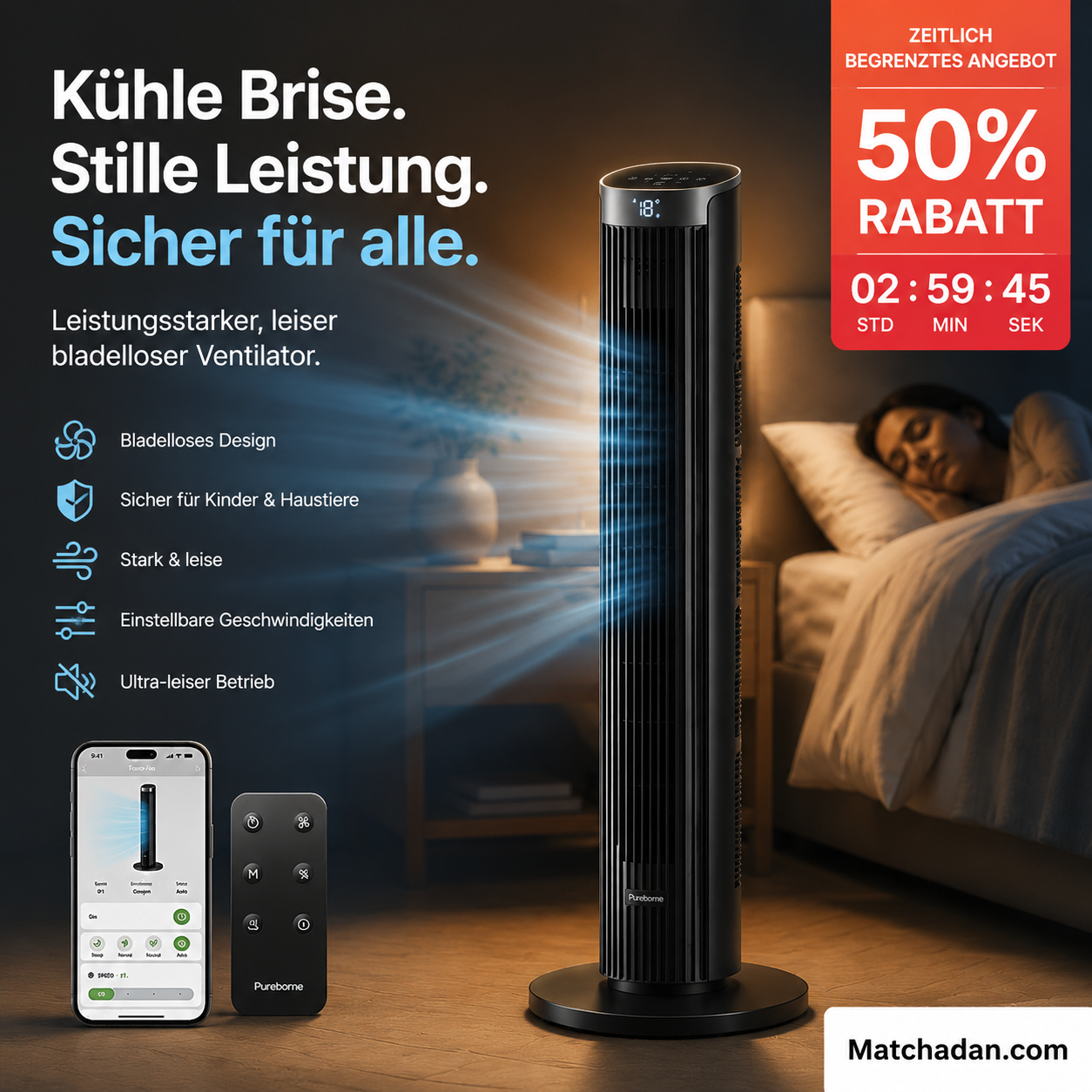 🌀 Tragbarer USB-Turmventilator mit 3 Geschwindigkeitsstufen – kompakt, leistungsstark & vielseitig – perfekt für Büro, Schlafzimmer & unterwegs