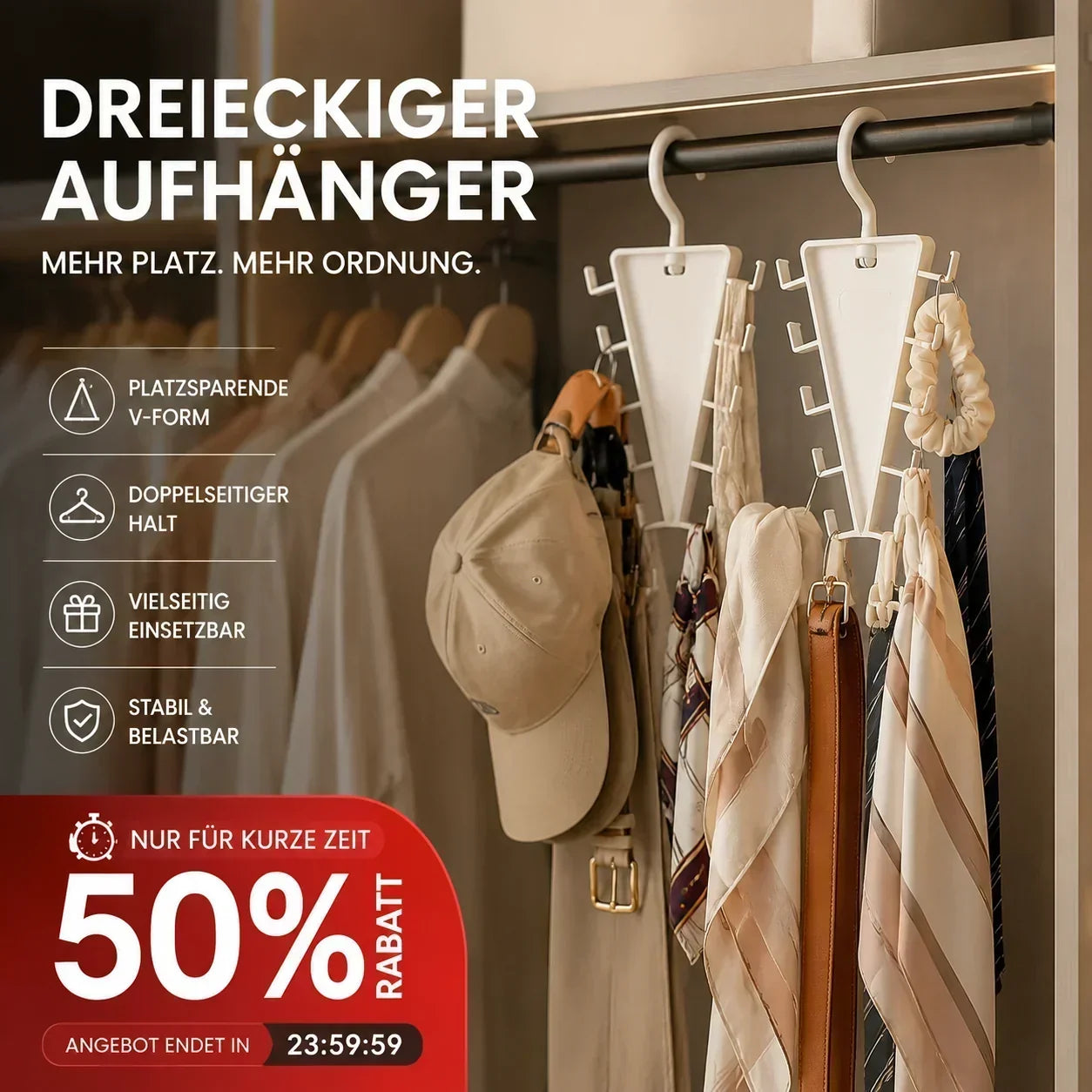 📦 50% RABATT! 🏠 Dreieckiger Kleiderschrank‑Organizer – Vielseitig, platzsparend & stabil ✨