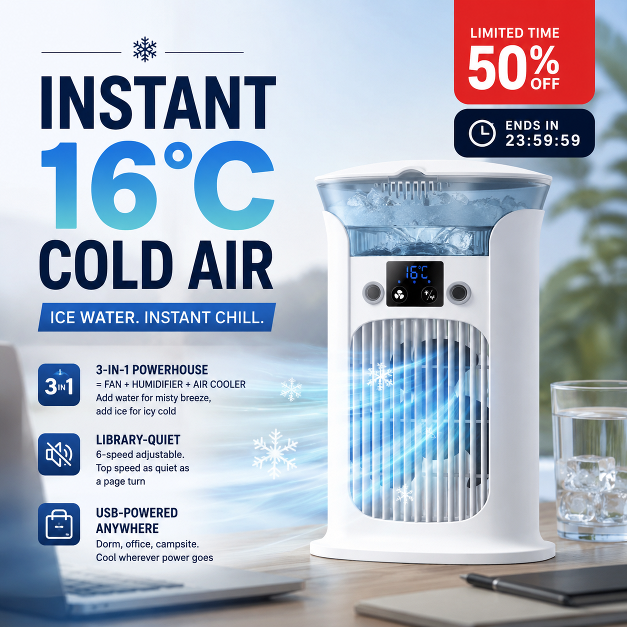 🔥Zeitlich begrenzte Aktion: 50 % Rabatt🔥3-in-1-Tischventilator